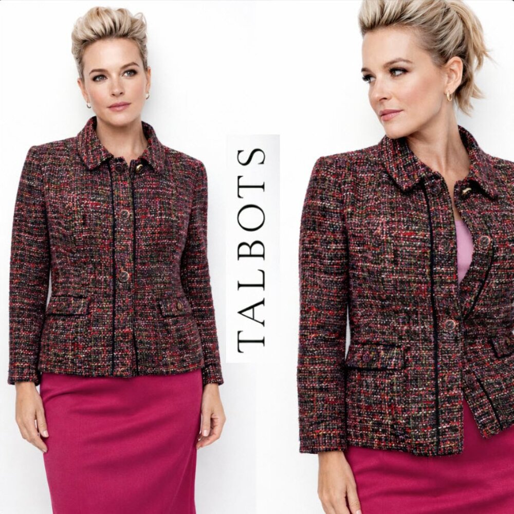 Talbots Tweed Multi Colour Jacket Classic Tailored Button Front Size 12